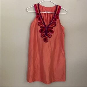 RARE Calypso St. Barth Embroidered Sleeveless Dress in Coral and Purple Small